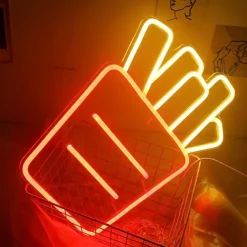 French Fries Neon Sign LED Light, Acrylic Neon Wall Art Decor 16.5x12" for Kitchen, Restaurant, Party & Food Cart
