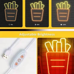 French Fries Neon Sign LED Light, Acrylic Neon Wall Art Decor 16.5x12