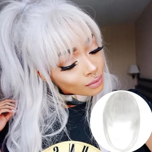 French Hair Bangs Clip on Long Wispy Bangs Hair Clip with Temples Natural Fringe Neat Bangs Hair Clip Hair Piece Long Bangs Clip in Hair Extensions for Women