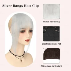 French Hair Bangs Clip on Long Wispy Bangs Hair Clip with Temples Natural Fringe Neat Bangs Hair Clip Hair Piece Long Bangs Clip in Hair Extensions for Women