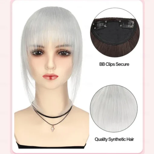 French Hair Bangs Clip on Long Wispy Bangs Hair Clip with Temples Natural Fringe Neat Bangs Hair Clip Hair Piece Long Bangs Clip in Hair Extensions for Women