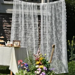French Lace Embroidered Curtains, Bedroom Sheer Tulle Curtains, Rod Pocket Window Curtains, 2 Panels Curtains