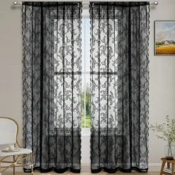 French Lace Embroidered Curtains, Bedroom Sheer Tulle Curtains, Rod Pocket Window Curtains, 2 Panels Curtains