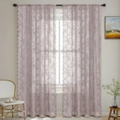 French Lace Embroidered Curtains, Bedroom Sheer Tulle Curtains, Rod Pocket Window Curtains, 2 Panels Curtains