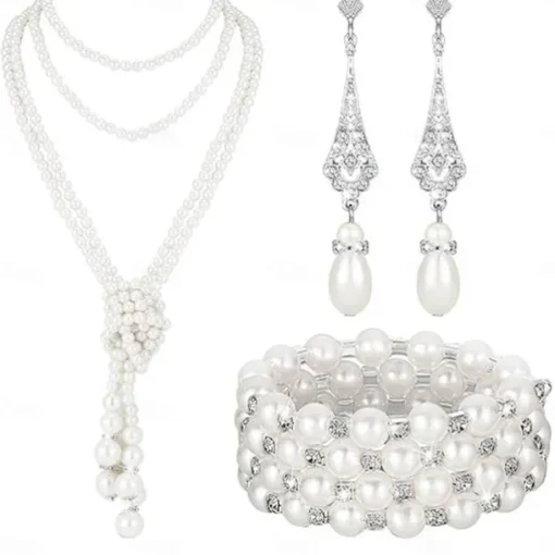 French Retro Elegant Light Luxury Pearl Necklace Personality Pendant Necklace Bracelet Earrings Set