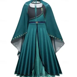Frozen Princess Anna Kids Girls' Dress Solid Color Party Dress Dress Performance Crew Neck Long Sleeve Princess Dress 3-10 Years Winter Light Green
