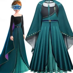 Frozen Princess Anna Kids Girls' Dress Solid Color Party Dress Dress Performance Crew Neck Long Sleeve Princess Dress 3-10 Years Winter Light Green