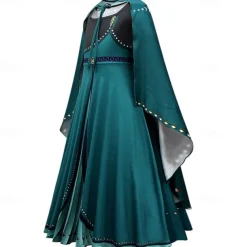 Frozen Princess Anna Kids Girls' Dress Solid Color Party Dress Dress Performance Crew Neck Long Sleeve Princess Dress 3-10 Years Winter Light Green