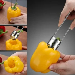 Fruit and Vegetable Corer Tool, Stainless Steel Fruite, Apple Core Remover with Ergonomic Handle, Red Bell Pepper Corer Tool for Vegetables Fruit Kitchen Gadget