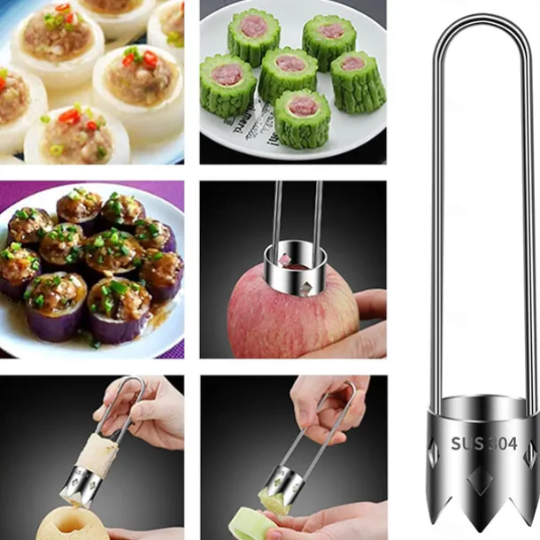 Fruit and Vegetable Corer Tool, Stainless Steel Fruite, Apple Core Remover with Ergonomic Handle, Red Bell Pepper Corer Tool for Vegetables Fruit Kitchen Gadget