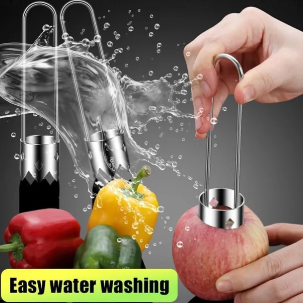 Fruit and Vegetable Corer Tool, Stainless Steel Fruite, Apple Core Remover with Ergonomic Handle, Red Bell Pepper Corer Tool for Vegetables Fruit Kitchen Gadget