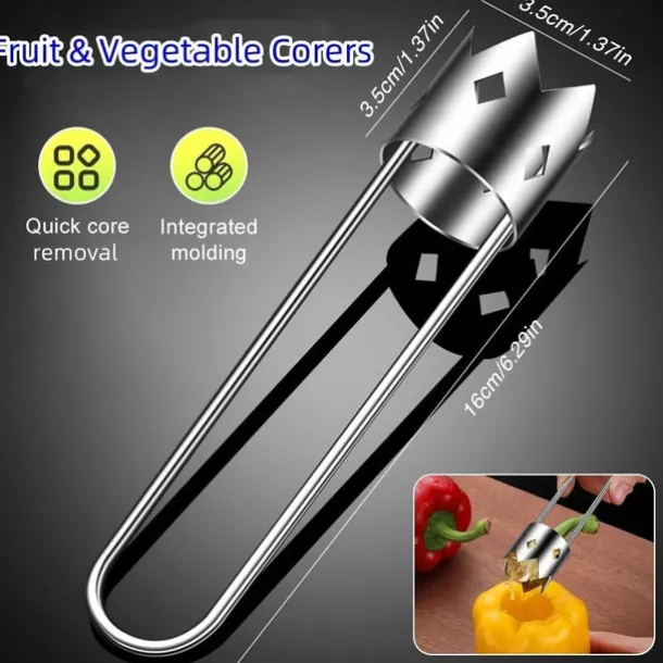Fruit and Vegetable Corer Tool, Stainless Steel Fruite, Apple Core Remover with Ergonomic Handle, Red Bell Pepper Corer Tool for Vegetables Fruit Kitchen Gadget