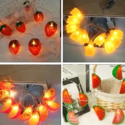 Fruit String Lights 1.5M 10 LEDS/3M 20LEDS Strawberry Banana Kiwi Pineapple Shape String Fairy Lights for Home Room Party Decoration