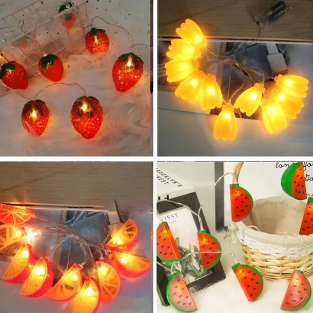 Fruit String Lights 1.5M 10 LEDS/3M 20LEDS Strawberry Banana Kiwi Pineapple Shape String Fairy Lights for Home Room Party Decoration