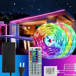 49.2ft LED RGB Light Strips 3x5m 5050 SMD 450 Leds Waterproof 10mm Fexible Strip Light Tape Color Changing with 44key IR Remote Controller Kit DC 12V
