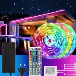 49.2ft LED RGB Light Strips 3x5m 5050 SMD 450 Leds Waterproof 10mm Fexible Strip Light Tape Color Changing with 44key IR Remote Controller Kit DC 12V