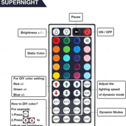 49.2ft LED RGB Light Strips 3x5m 5050 SMD 450 Leds Waterproof 10mm Fexible Strip Light Tape Color Changing with 44key IR Remote Controller Kit DC 12V