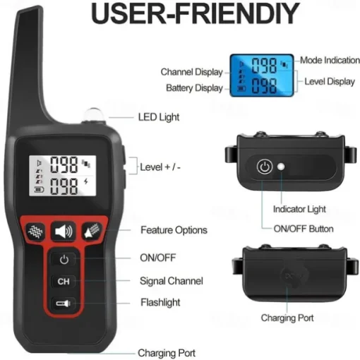 3300FT No Shock Pet Dog Training Collar Beep Vibrating Pet Trainer IPX7 Waterproof Rechargeable Pet Training Collar No Prongs Sound and Vibration Collar