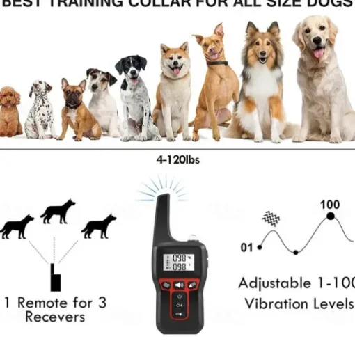 3300FT No Shock Pet Dog Training Collar Beep Vibrating Pet Trainer IPX7 Waterproof Rechargeable Pet Training Collar No Prongs Sound and Vibration Collar