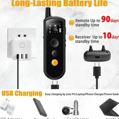 2000FT Remote Control Dog Training Collar Electric Shock Vibration Beeps Mode 16 Level Keypad Lock IPX8 Waterproof Rechargeable