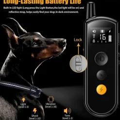 2000FT Remote Control Dog Training Collar Electric Shock Vibration Beeps Mode 16 Level Keypad Lock IPX8 Waterproof Rechargeable
