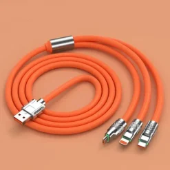 3.3ft 120W 3-In-1 Multi Fast Charging Nylon Braided Cable USB Charger Cord With 3 Different Ports (USB C/Micro/Lightning)