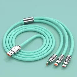 3.3ft 120W 3-In-1 Multi Fast Charging Nylon Braided Cable USB Charger Cord With 3 Different Ports (USB C/Micro/Lightning)