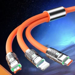 3.3ft 120W 3-In-1 Multi Fast Charging Nylon Braided Cable USB Charger Cord With 3 Different Ports (USB C/Micro/Lightning)