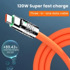 3.3ft 120W 3-In-1 Multi Fast Charging Nylon Braided Cable USB Charger Cord With 3 Different Ports (USB C/Micro/Lightning)