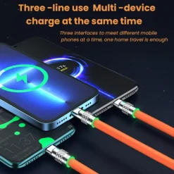 3.3ft 120W 3-In-1 Multi Fast Charging Nylon Braided Cable USB Charger Cord With 3 Different Ports (USB C/Micro/Lightning)