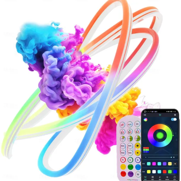 10ft/20ft Waterproof Neon Light Strip, Addressable RGB Rainbow Pixel Light with 2.4G APP Control Bar Synchronize Music Control to DIY LED Neon Sign Art Wall Decoration Lighting Including Power WS2811