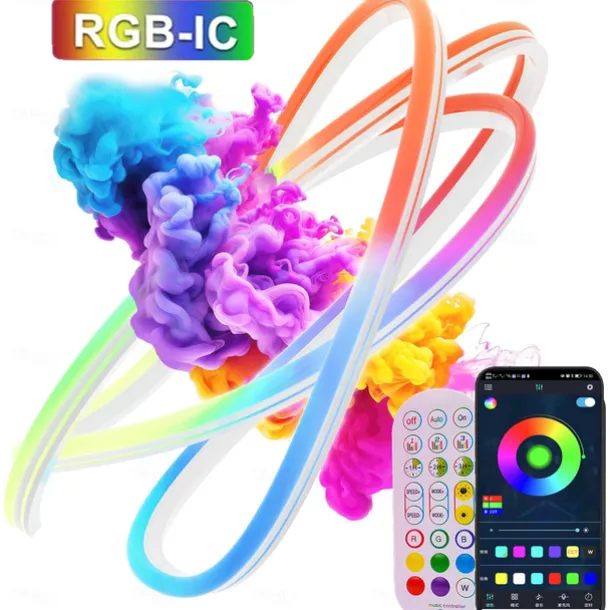 10ft/20ft Waterproof Neon Light Strip, Addressable RGB Rainbow Pixel Light with 2.4G APP Control Bar Synchronize Music Control to DIY LED Neon Sign Art Wall Decoration Lighting Including Power WS2811