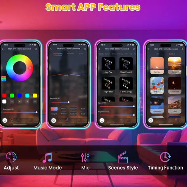 10ft/20ft Waterproof Neon Light Strip, Addressable RGB Rainbow Pixel Light with 2.4G APP Control Bar Synchronize Music Control to DIY LED Neon Sign Art Wall Decoration Lighting Including Power WS2811