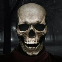 Full Head Skull Mask with Moving Jaw,Adult Entire Head Realistic Latex Helmet,Skeleton Headgear Creepy Mask Realistic Cosplay Props