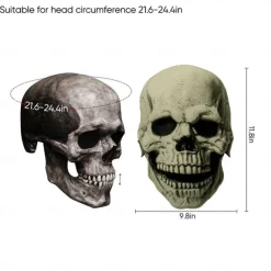 Full Head Skull Mask with Moving Jaw,Adult Entire Head Realistic Latex Helmet,Skeleton Headgear Creepy Mask Realistic Cosplay Props