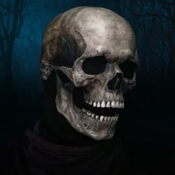 Full Head Skull Mask with Moving Jaw,Adult Entire Head Realistic Latex Helmet,Skeleton Headgear Creepy Mask Realistic Cosplay Props