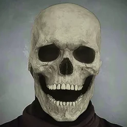 Full Head Skull Mask with Moving Jaw,Adult Entire Head Realistic Latex Helmet,Skeleton Headgear Creepy Mask Realistic Cosplay Props