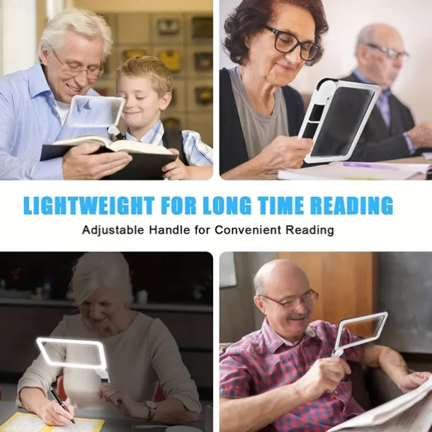 Full-Page 5X Magnifying Glass for Reading, Folding Lighted Magnifier with 48 LED Lights, Handheld Rectangular Lens for Seniors
