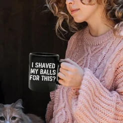 Funny Coffee Mug I Shaved My Balls for This 11oz Black Ceramic Cup Hilarious Gag Gift for Men Boyfriend Husband Bachelor Party Sarcastic Novelty Drinkware