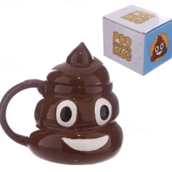 Funny Poop Ceramic Mug Cartoon Smile Coffee Milk Mug Porcelain Water Cup with Handgrip Lid Tea Cup Office Drinkware