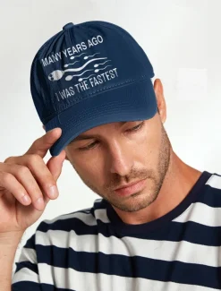 Funny Printed Baseball Cap with 'Many Years Ago I Was the Fastest' Quote, Adjustable Dad Hat for Men and Women, Perfect for Casual Wear, Gag Gifts, and Parties