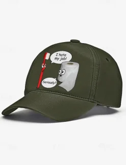 Funny Printed Baseball Cap with Toothbrush and Toilet Paper Cartoon Design, Adjustable Hat for Men and Women, Perfect for Casual Wear, Humor Gifts, and Everyday Style