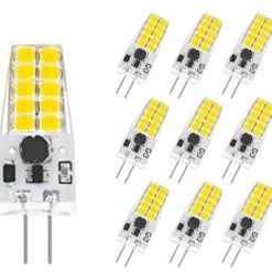 G4 Bi-Pin Base LED Light Bulbs 5W T3 JC Halogen Lamp Equivalent 30W AC/DC 12V 24V Dimmable LED Lights White Warm White for Chandelier Under Cabinet Lighting 10Pcs