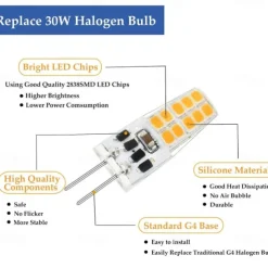 G4 Bi-Pin Base LED Light Bulbs 5W T3 JC Halogen Lamp Equivalent 30W AC/DC 12V 24V Dimmable LED Lights White Warm White for Chandelier Under Cabinet Lighting 10Pcs