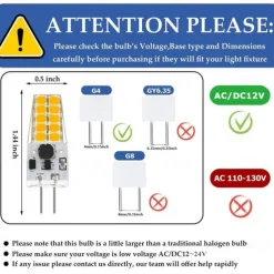 G4 Bi-Pin Base LED Light Bulbs 5W T3 JC Halogen Lamp Equivalent 30W AC/DC 12V 24V Dimmable LED Lights White Warm White for Chandelier Under Cabinet Lighting 10Pcs