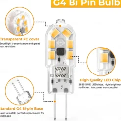 G4 LED Bulb AC/DC 12V G4 Bi-Pin Base Lights Dimmable G4 20W Halogen Bulb Replacement Warm White 3000K/ White 6000K Clear Cover 5Pack