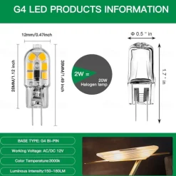 G4 LED Bulb AC/DC12V 220V G4 JC Bi Pin Base 20W Halogen Bulb Replacement Light Bulb for Under Cabinet Range Hood Stove Light Chandelier and Wall Sconces 5pcs