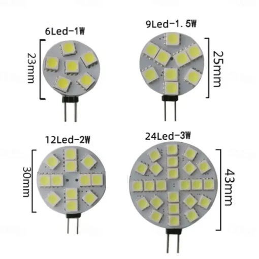 G4 LED Bulbs DC 12V Dimmable 1W/1.5W/2W/3W, 10W-30W Halogen Equivalent, 3000K Warm White/6000K Daylight, 180° Beam Angle (5 Pcs)