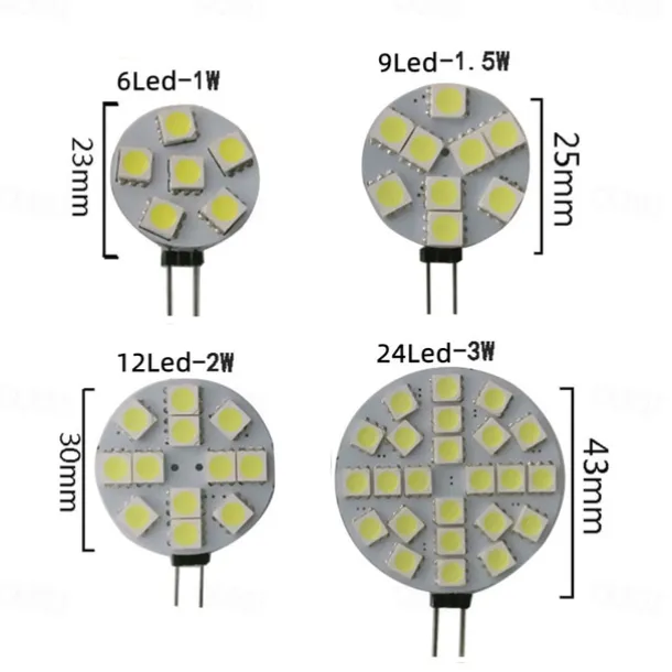 G4 LED Bulbs DC 12V Dimmable 1W/1.5W/2W/3W, 10W-30W Halogen Equivalent, 3000K Warm White/6000K Daylight, 180° Beam Angle (5 Pcs)