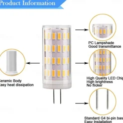 G4 LED Corn Light Bulbs 12V/24V AC/DC, 5W 63LED Dimmable for Crystal Chandeliers, Warm White & White, 4pcs